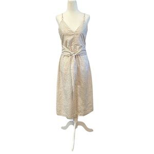 Saks Fifth Avenue Dress Medium Tan Cream Animal Print Linen Cotton Blend A-Line
